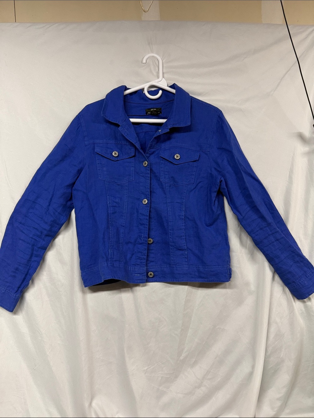 Jones New York Cobalt Blue Button-Front Linen Jacket